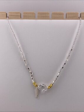 Authentic Clear Quartz Faceted Lantern Pendant Tassel Beaded Necklace